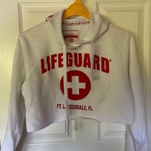 White Lifeguard Cropped Hoodie Sz Sm!